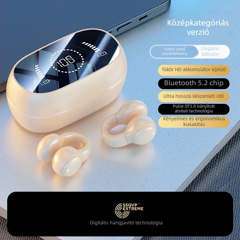 Bluetooth csontvezetéses fülhallgató, nyitott fül design, sportos clip-on, vezeték nélküli, hosszú akkumulátor üzemidő
