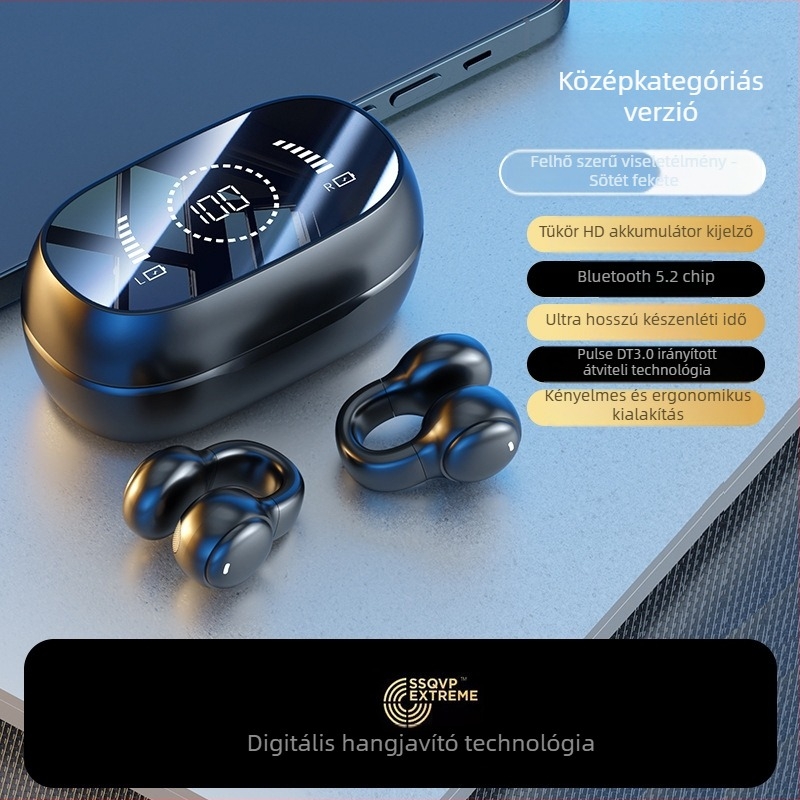 Bluetooth csontvezetéses fülhallgató, nyitott fül design, sportos clip-on, vezeték nélküli, hosszú akkumulátor üzemidő
