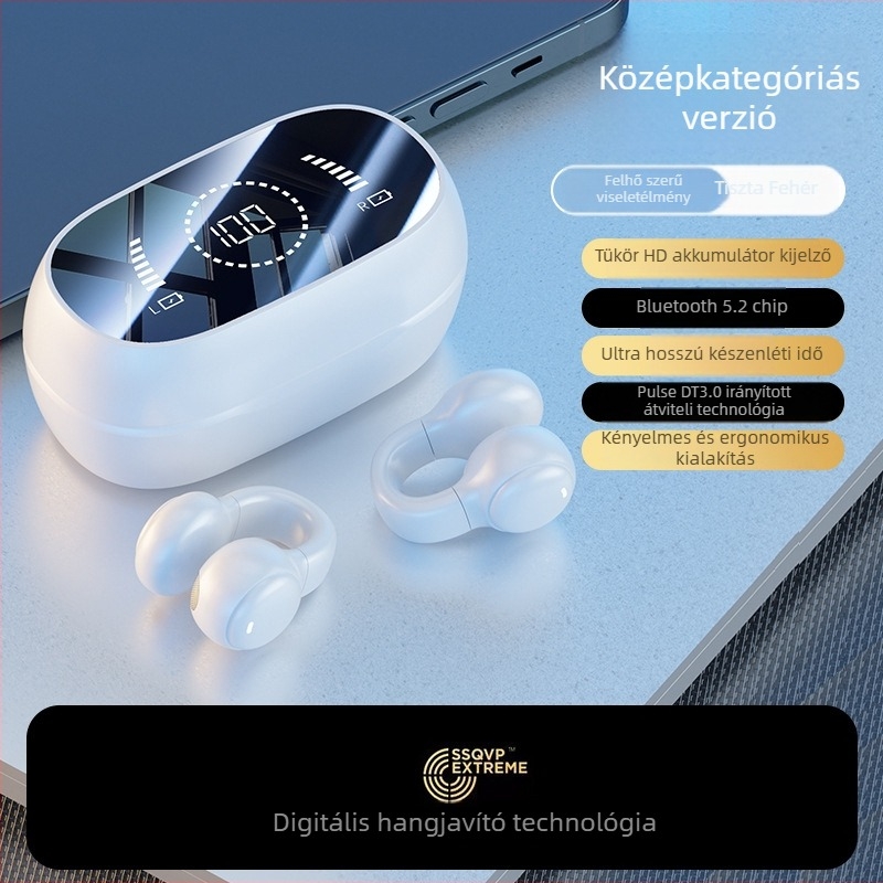 Bluetooth csontvezetéses fülhallgató, nyitott fül design, sportos clip-on, vezeték nélküli, hosszú akkumulátor üzemidő