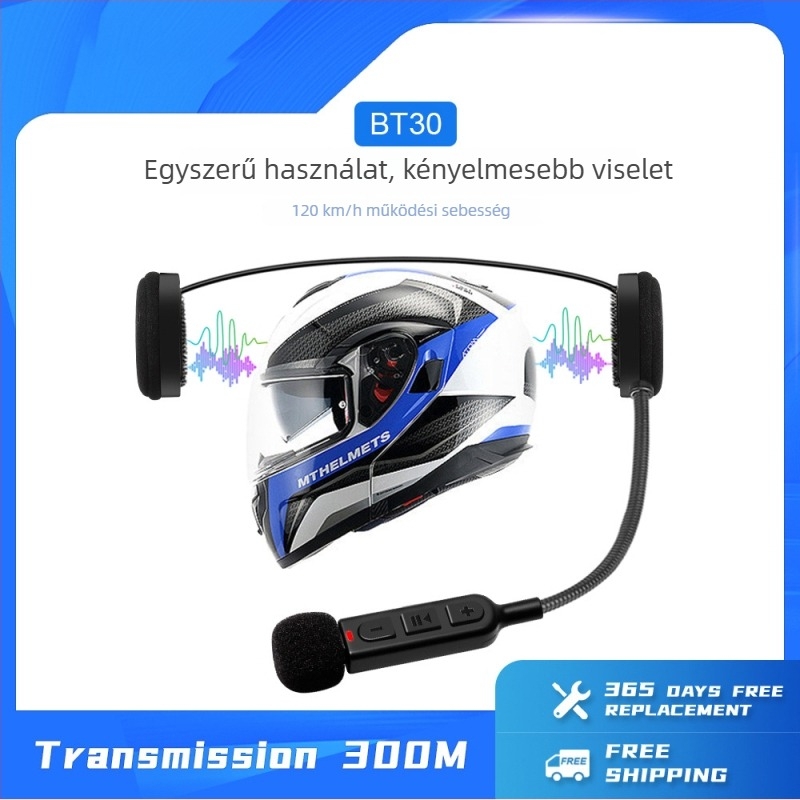 Motorkerékpár sisak Bluetooth headset BT30, Bluetooth 5.0, 900 mAh, hívásokhoz, navigációhoz és zenéhez