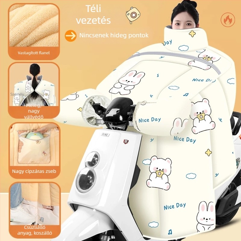 Elektromos robogó és tricikli szélvédő takaró, vízálló műanyag, egyrészes kialakítás, kézzel eltávolítható nyitás