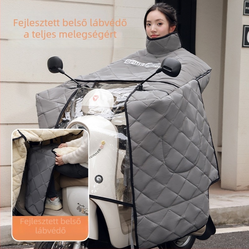 Cape-stílusú szélvédő takaró elektromos járművekhez, dupla lábvédelmi réteg, teljes lefedettség, Oxford anyag, vízálló és szélálló, téli használatra