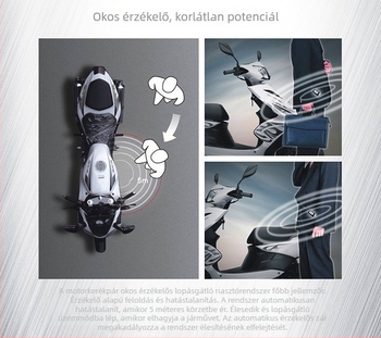 Kétirányú érzékelésű motorkerékpár riasztó, PKE automatikus indítás és motorleállító funkcióval