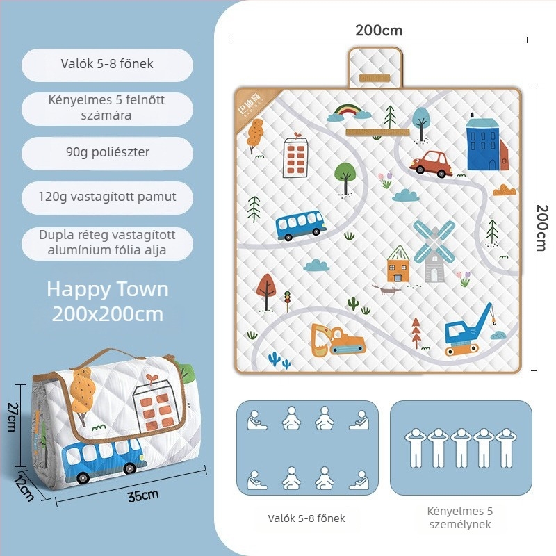 Megvastagított piknik és kemping matrac alumínium fóliával, vízálló, összecsukható EVA anyagú, több személyes használatra, Chunya szövet