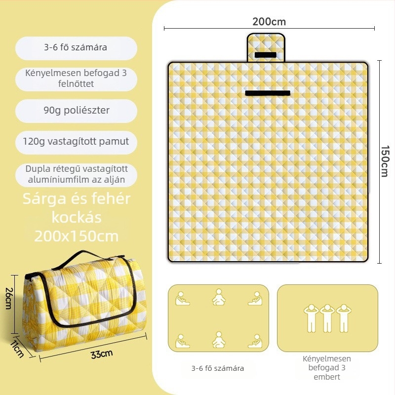 Megvastagított piknik és kemping matrac alumínium fóliával, vízálló, összecsukható EVA anyagú, több személyes használatra, Chunya szövet