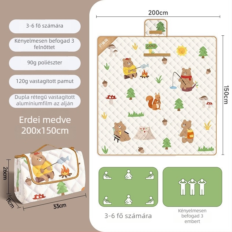 Megvastagított piknik és kemping matrac alumínium fóliával, vízálló, összecsukható EVA anyagú, több személyes használatra, Chunya szövet