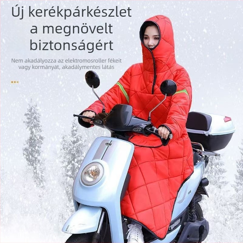 Elektros motorkerékpár szélvédő kabát fleece béléssel, hosszú, térdvédőkkel