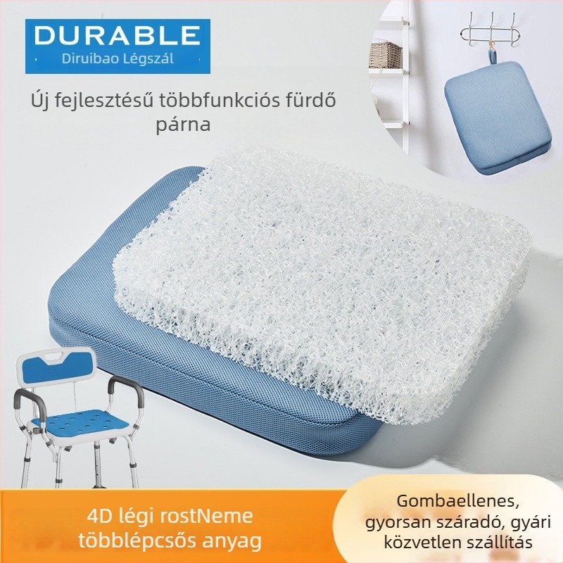 Fürdőpárna anti-slip övvel és kampóval, levegőszálból, gyorsan szárad és mosható, idős és fogyatékkal élőknek.