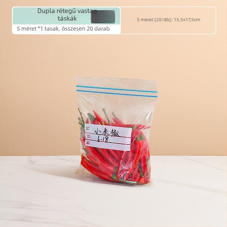 Élelmiszer-minőségű zárható frissességmegőrző zacskó | Anyag: PE | Mikrohullámú sütőben használható | -30°C–180°C hőállóság | 1 db