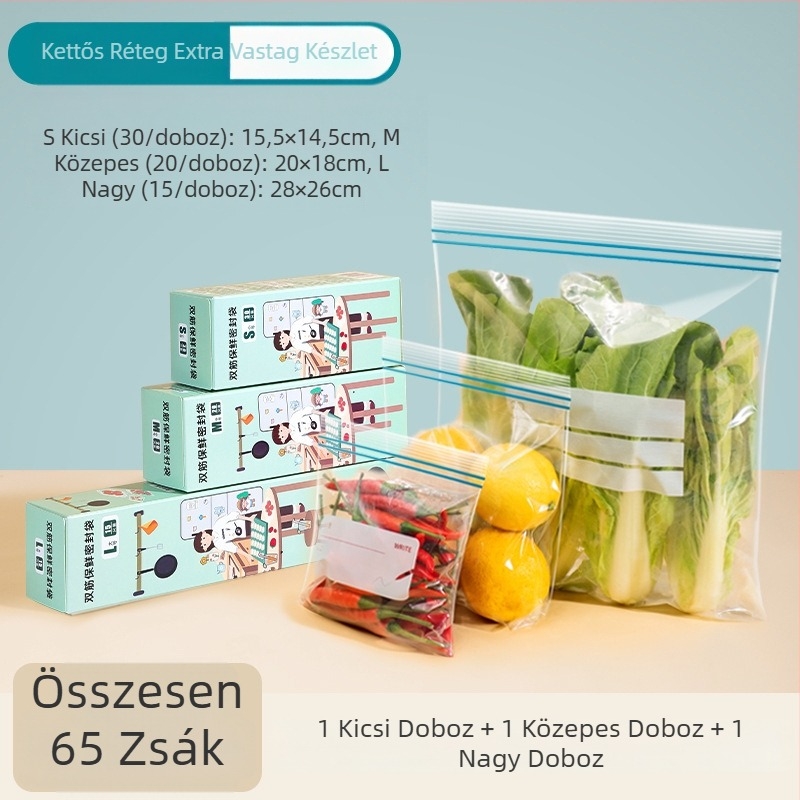 Élelmiszer-minőségű zárható frissességmegőrző zacskó | Anyag: PE | Mikrohullámú sütőben használható | -30°C–180°C hőállóság | 1 db