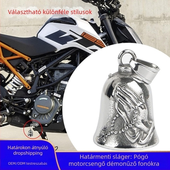 Motorkerékpár harang medál – szárnyakkal, keresztes mintával és imádkozó kezekkel, elektroplatált felület, Hao Kuang Általános Modell