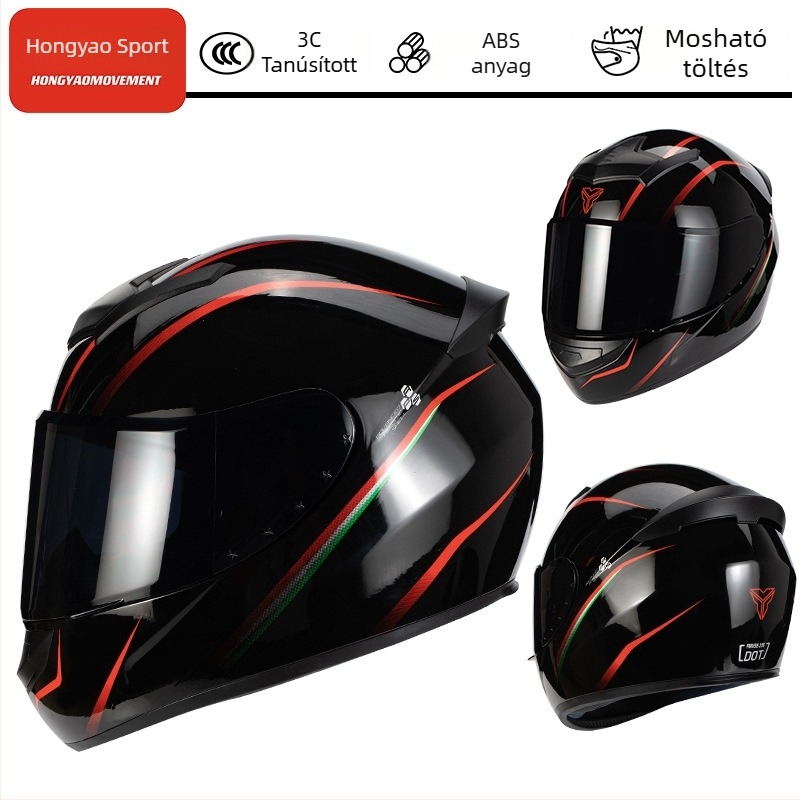Hongyao ABS teljes arcú motorkerékpár sisak, 3C tanúsított, minden évszakra univerzális