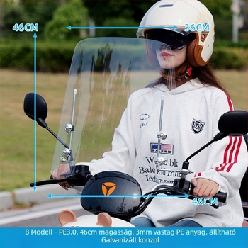 Elektromos járművek és motorkerékpárok elülső szélvédője, átlátszó, modell Section B, anyag PE