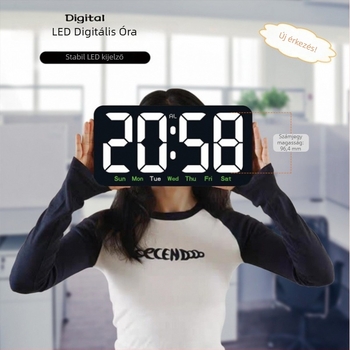 LED digitális asztali óra, állítható fényerővel, ébresztővel, 24 órás kijelzéssel és hét nap megjelenítésével