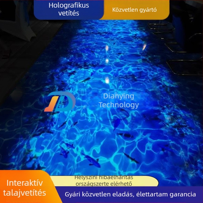 5D holografikus projektor rendszer éttermek és bankett termek számára — lenyűgöző fény-árnyék effektek a falakon és a padlón tengeri világgal