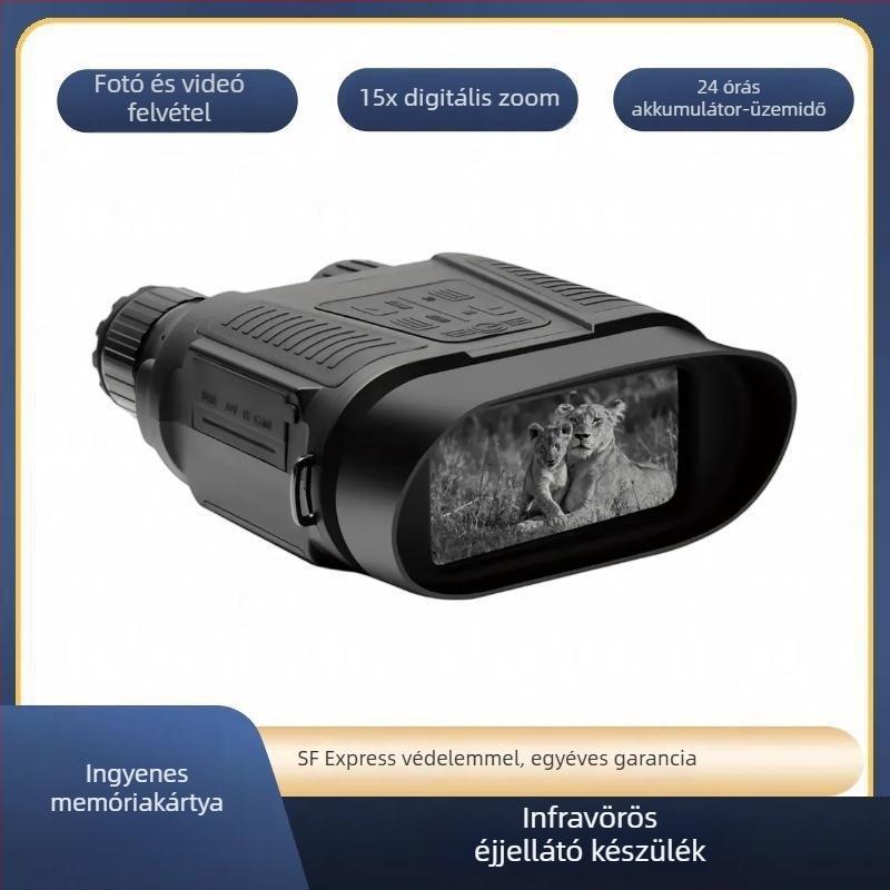 Binokuláris éjjellátó készülék 32 mm objektívvel, 1–15× nagyítás, 800 m hatótávolság, 3600 mAh akkumulátor