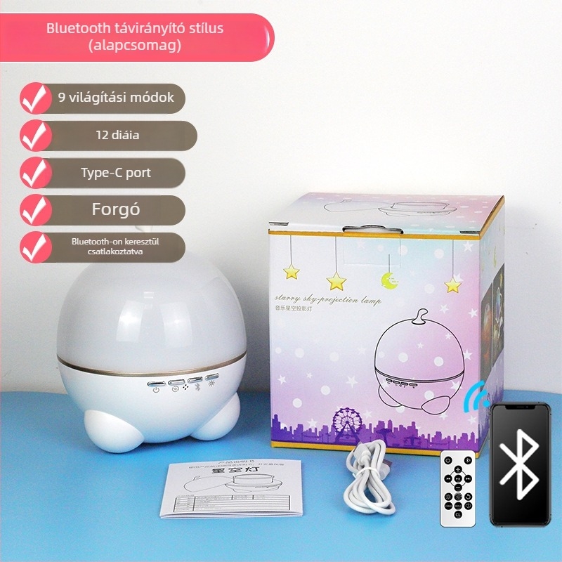 Csillagos ég projektor zenei dobozzal – USB tápegység, beépített lítium-ion akkumulátor, Bluetooth, távirányító, hang