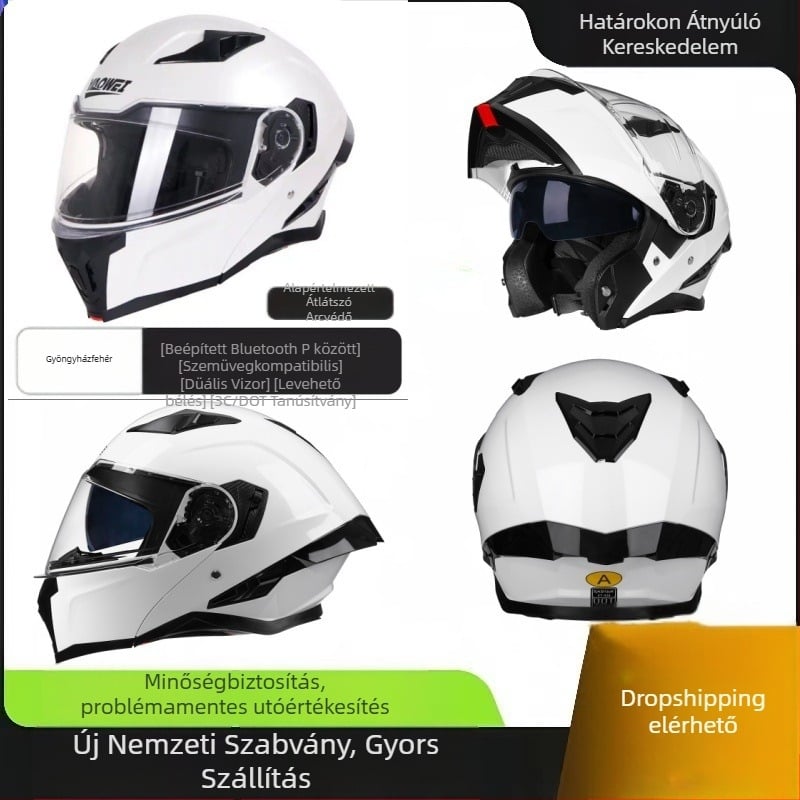 Kinyitható motorkerékpár sisak kettős vizorral, Bluetooth headset, ABS, 3C tanúsítvány (kód 2023011105535332)