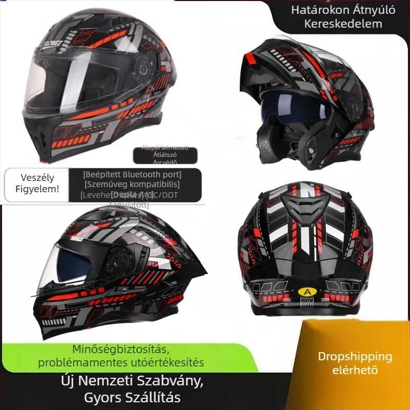 Kinyitható motorkerékpár sisak kettős vizorral, Bluetooth headset, ABS, 3C tanúsítvány (kód 2023011105535332)