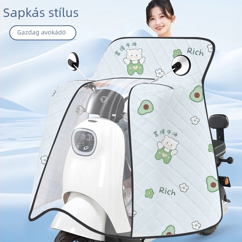 Szélvédő takaró elektromos kerékpárok és motorkerékpárok számára, eső- és UV-álló, vékony modell, egész éves használatra, köpeny-stílus