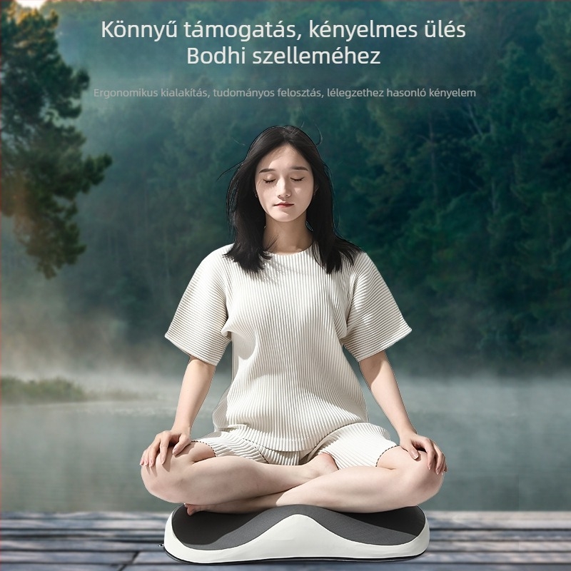 Meditációs ülőpárna keresztezett lábú üléshez, hordozható és vastagabb, ergonomikus memóriahabos töltettel és poliészter huzattal