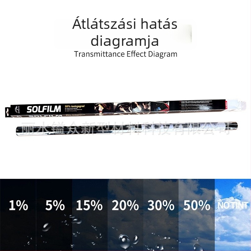 Autóablak hő- és UV-szigetelő film, PET, 2 mil vastagság, szélesség 30–150 cm, fényáteresztés 1–70%, UV-szűrés >90%
