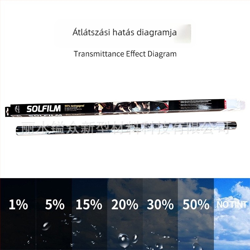 Autóablak hő- és UV-szigetelő film, PET, 2 mil vastagság, szélesség 30–150 cm, fényáteresztés 1–70%, UV-szűrés >90%