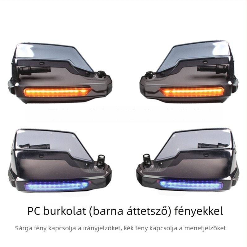 Motorkerékpár kézvédő LED-es világítással és kormányszélvédővel