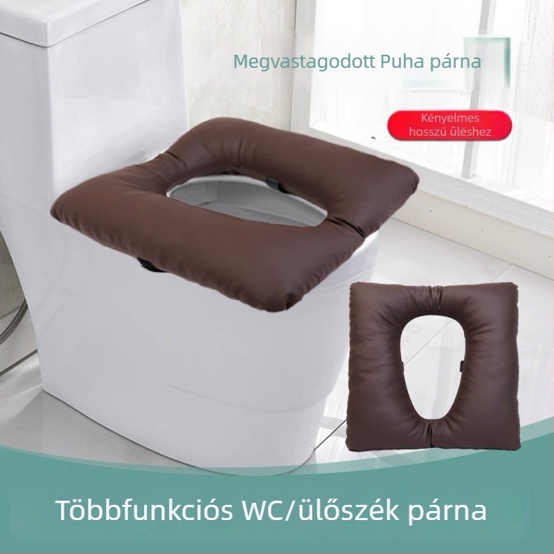 Hemorroidia-barát, vízálló kényelmes ülőpárna hosszú ülésekhez, fürdőszobai WC-ülőpárna — bőr huzat, PP pamut töltet, modern minimális stílus
