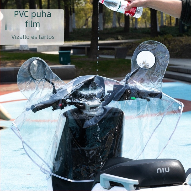 Elektromos jármű vagy robogó előtti központi kezelőpanelre – szélvédő jellegű védőfedél, széles, univerzális illeszkedés