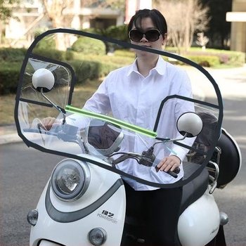 Összecsukható első szélvédő elektromos robogó és motorkerékpárhoz, PVC, HD átlátszóság, visszapillantó tükrökkel kompatibilis