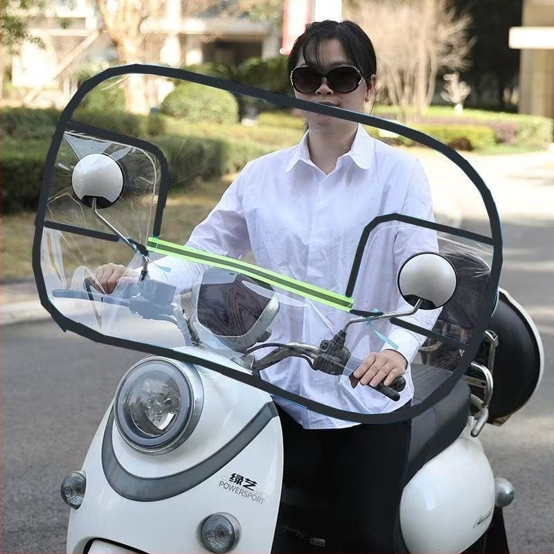 Összecsukható első szélvédő elektromos robogó és motorkerékpárhoz, PVC, HD átlátszóság, visszapillantó tükrökkel kompatibilis