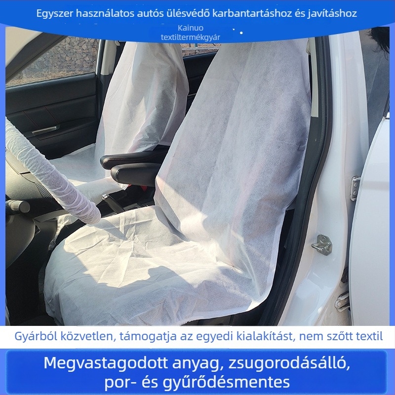 Három darabos eldobható nem szövött autóülés- és kormányvédő készlet, univerzális illeszkedés, por- és szennyeződés elleni védelem