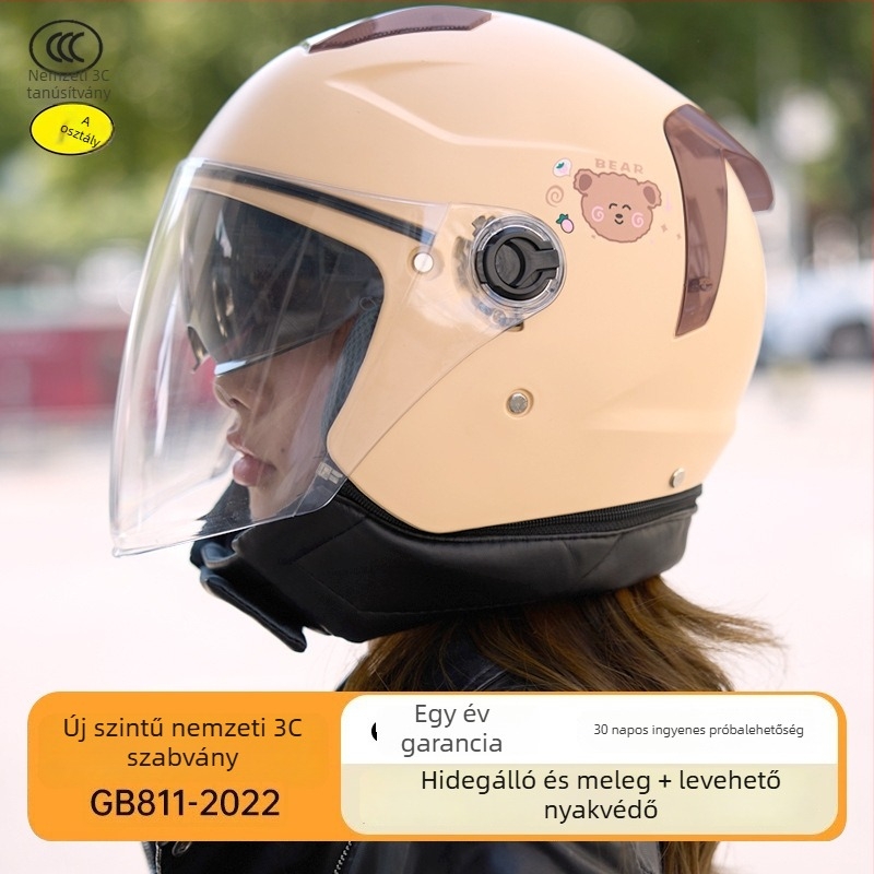 Női elektromos motorkerékpár sisak, 3/4 nyitott arccal, ABS, téli használat, 3C tanúsított