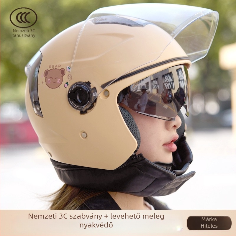 Női elektromos motorkerékpár sisak, 3/4 nyitott arccal, ABS, téli használat, 3C tanúsított