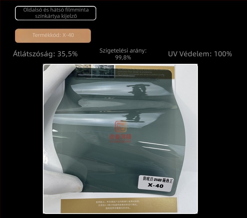 Touman nano-kerámiás autóüveg fólia — UV-védelem 99%, hőszigetelés 99%, látható fény átengedése 60%, vastagság 2 mil, minden autómodellhez alkalmas