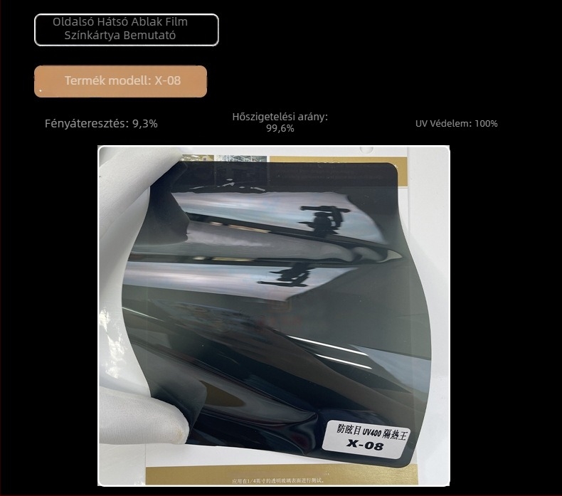 Touman nano-kerámiás autóüveg fólia — UV-védelem 99%, hőszigetelés 99%, látható fény átengedése 60%, vastagság 2 mil, minden autómodellhez alkalmas