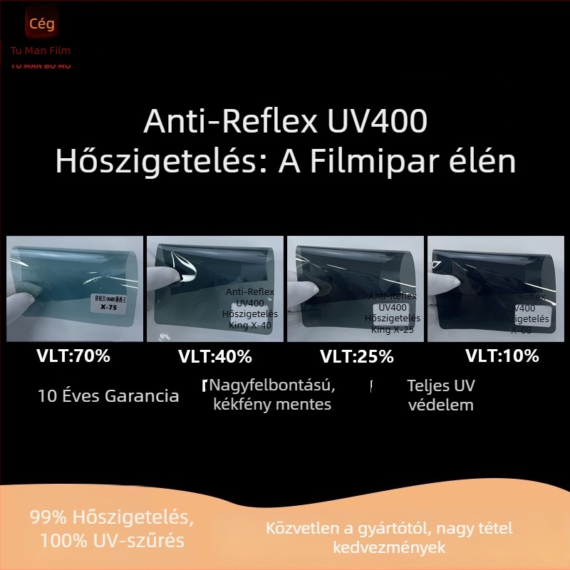 Touman nano-kerámiás autóüveg fólia — UV-védelem 99%, hőszigetelés 99%, látható fény átengedése 60%, vastagság 2 mil, minden autómodellhez alkalmas