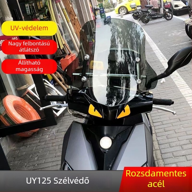 Suzuki Uy125 robogóhoz magasan kiemelt első szélvédő – gyanta, napfény elleni védelem