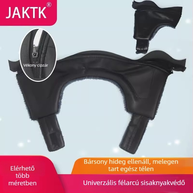 Motorkerékpár sisak integrált sállal és fülvédővel; levehető meleg bélés; kompatibilis teljes és félarcú sisakkal; téli kiegészítő; univerzális illeszkedés
