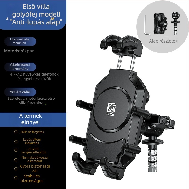 Kaweige M26-C motorkerékpártelefon-tartó — ütéscsillapítás, lopás elleni védelem, kompatibilis motorkerékpárokhoz, kerékpárokhoz és elektromos járművekhez (Model M26-C)