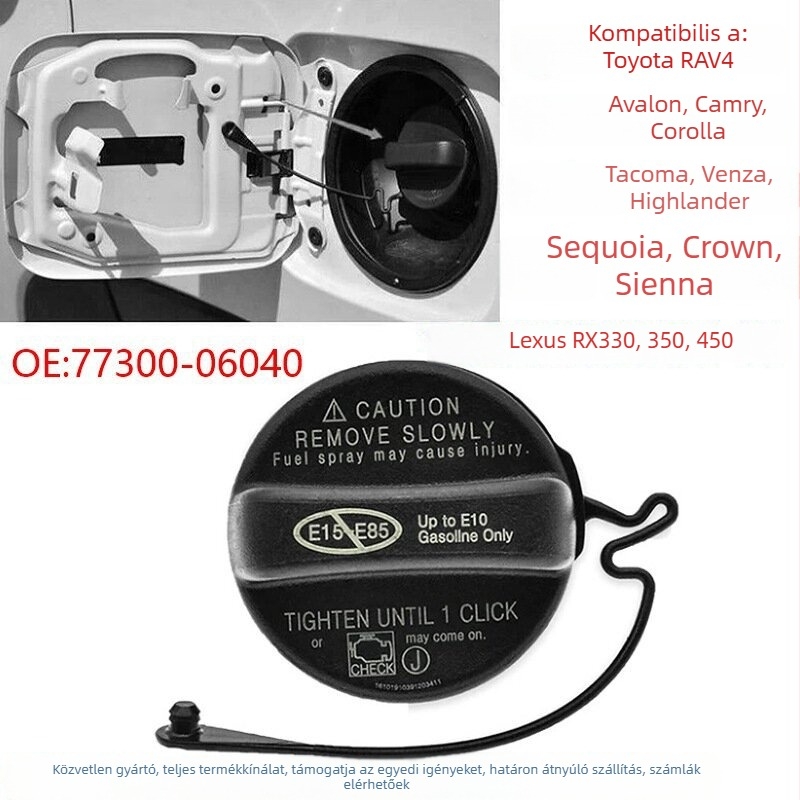 Üzemanyag-tartály sapka Toyota RAV4, Avalon, Camry, Corolla, Highlander és Corona – Cikkszám 77300-06040; Anyag: Műanyag/Nylon/Rozsdamentes acél