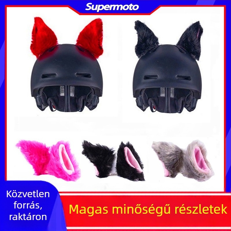 Supermoto motorkerékpár sisak plüss macskafül dekoráció, szívófejes rögzítés