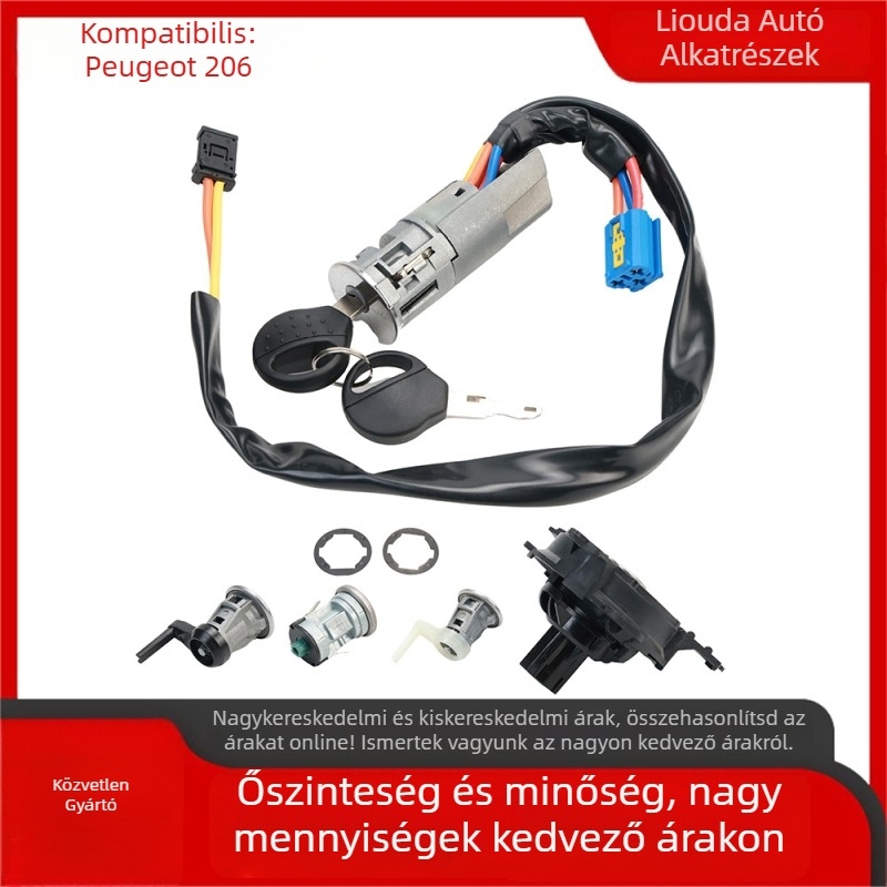 Leoda autóajtó zár 3 hengerrel, gyújtáskapcsoló és tankfedél, 2 kulcs Peugeot 206 (1998–)