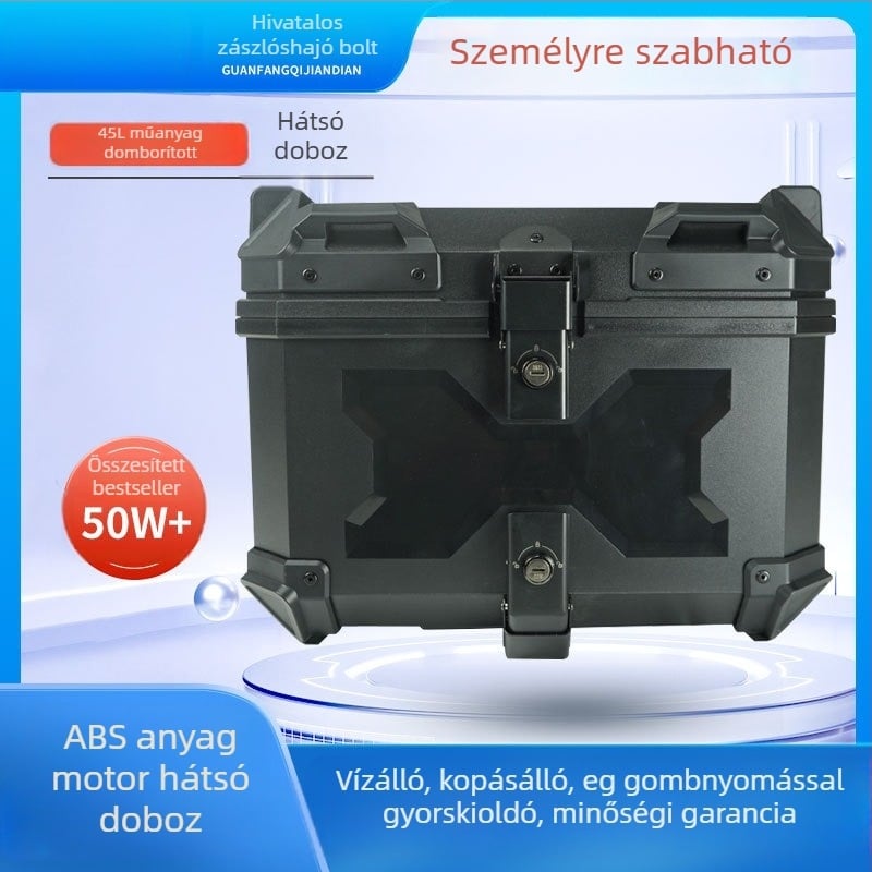 45L ABS hátsó csomagtartó elektromos rollerekhez és motorkerékpárokhoz, gyorskioldó alaplappal, vízálló műanyag doboz
