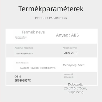 Zárható üzemanyag-feltöltőfedél Volkswagen Golf 6-hoz, műanyag, modell 5K6809857C