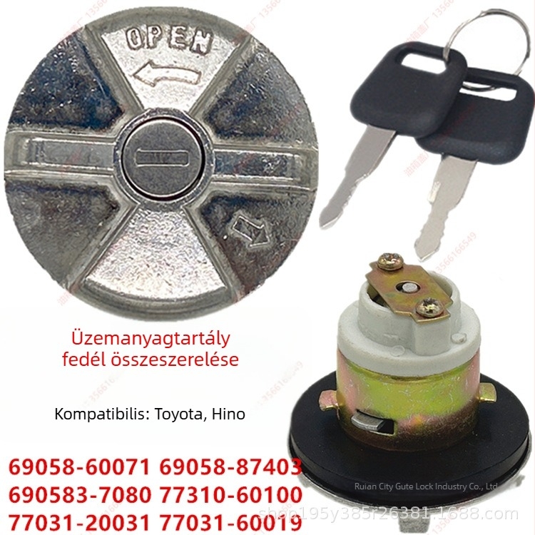Üzemanyag-tankfedél alumínium ötvözetből, kulccsal, Toyota Land Cruiser FJ45 és Hino 300 modellhez; Hanhan Lock Industry; származás: Wenzhou, Zhejiang; testreszabható