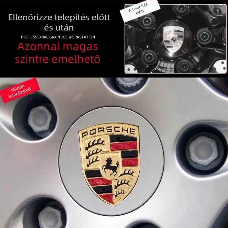 Porsche kerékagy középső sapka logó – műanyag, univerzális kompatibilitás Macan és Panamera modellekhez, cikkszám 867294120050
