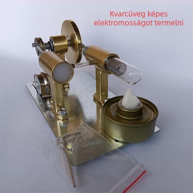 Stirling motoros játékmodell, fémből készült, 61+ éveseknek, oktató célú gőzgép bemutató