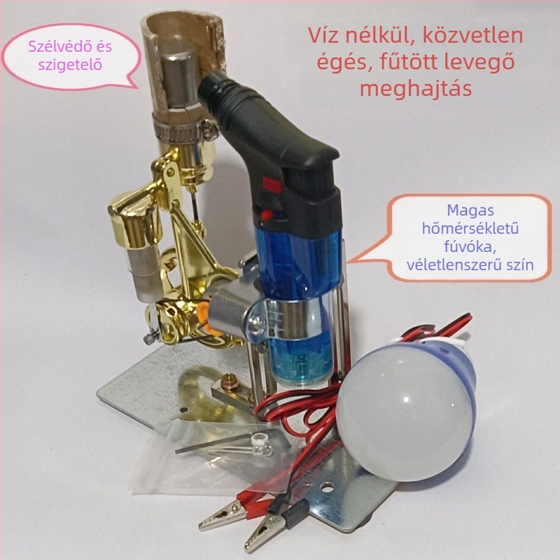 Stirling motoros játékmodell, fémből készült, 61+ éveseknek, oktató célú gőzgép bemutató
